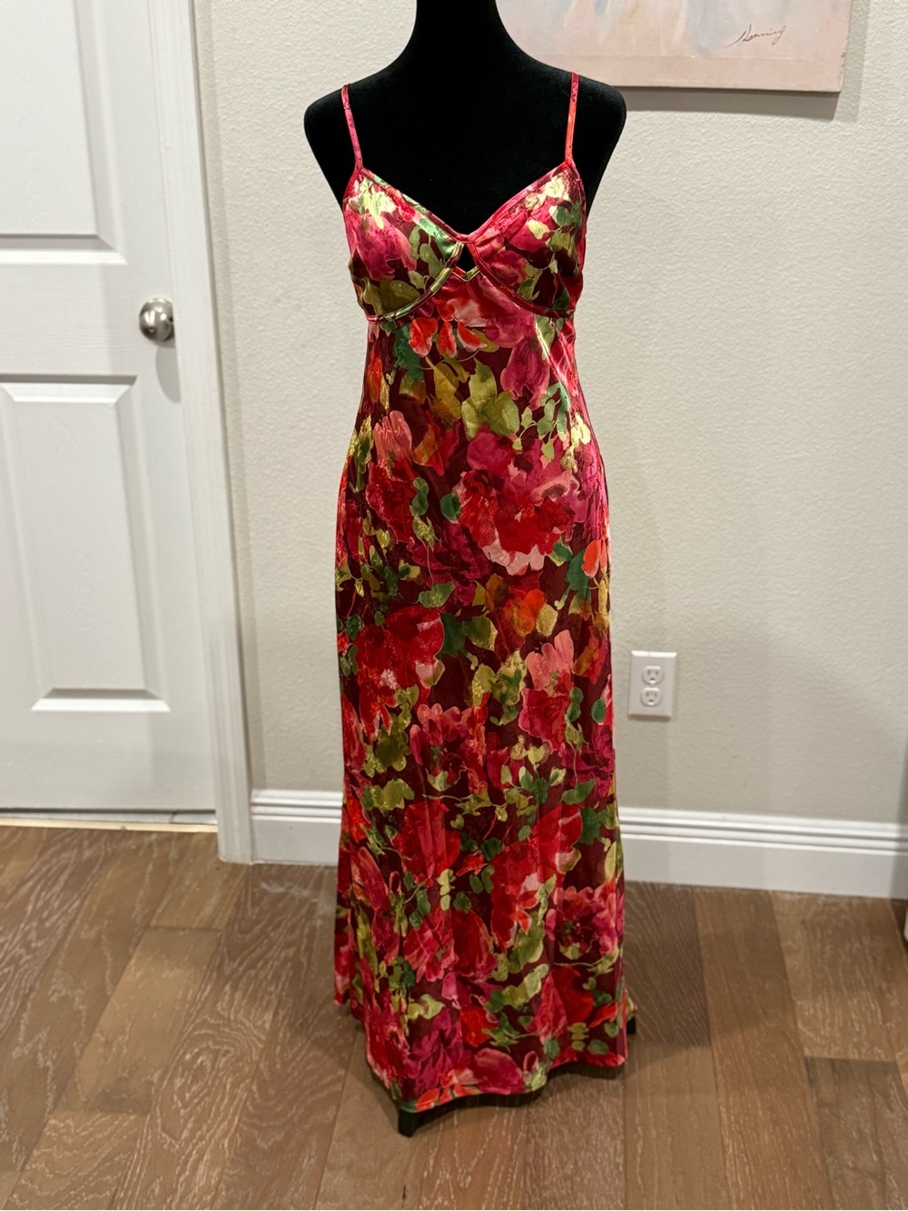 Floral Slip Midi Dress in Red and Green